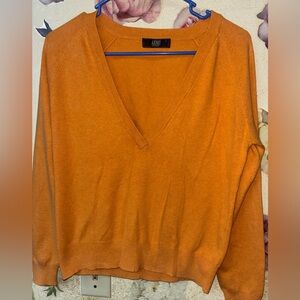 Women's Orange V-Neck Sweater